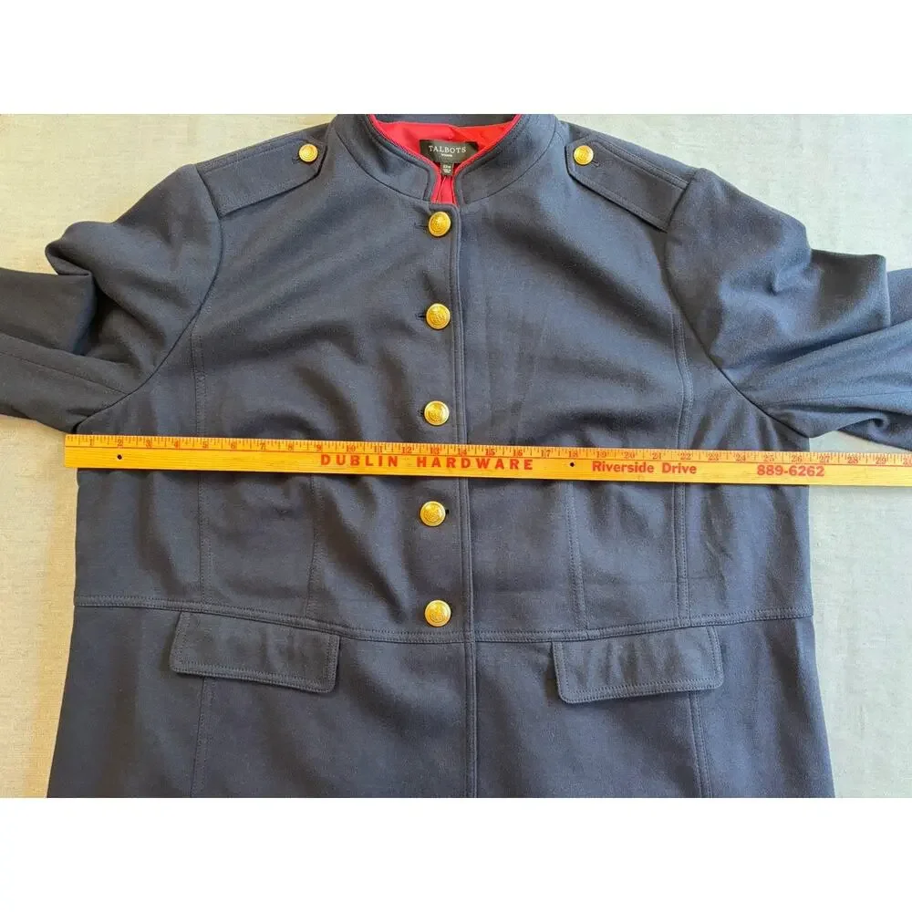 New Talbots Jacket Women's Navy With Gold Button Twill Military Blazer‎ Blue 22W